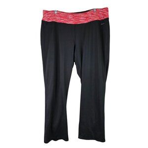 Womens Reebok Black Athletic Leggings Red Waistband Polyester Blend Stretch XL